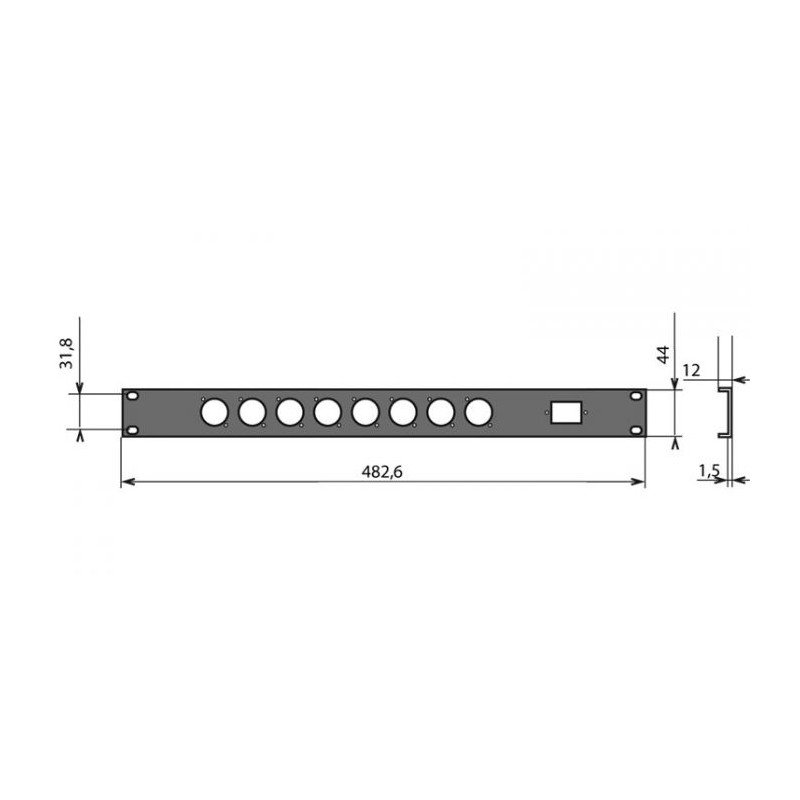 Panneau rackable 1U pour 8 XLR et 1 price 6A IEC