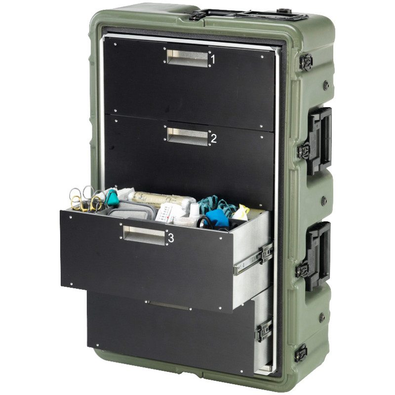 Caisse Médicale 4 tiroirs aluminium, verte