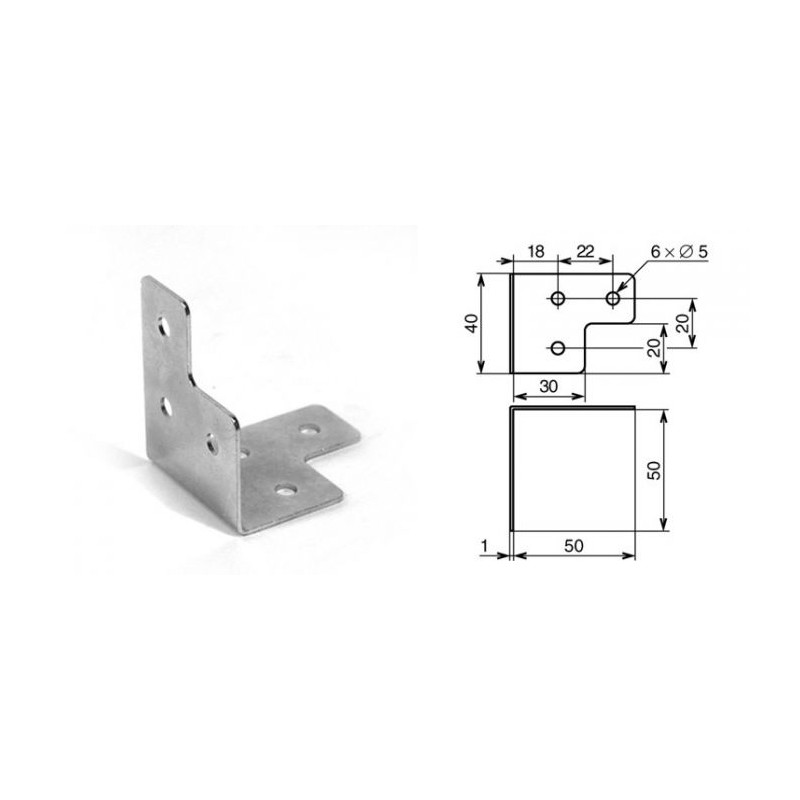 Renfort d'angle en T 50 x 50 x 40 mm 6 trous
