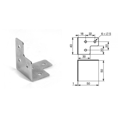Renfort d'angle en T 50 x 50 x 40 mm 6 trous