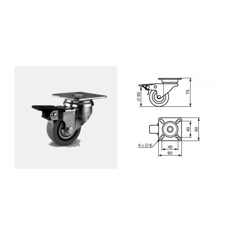 Roulette pivotante à frein diamètre 50mm