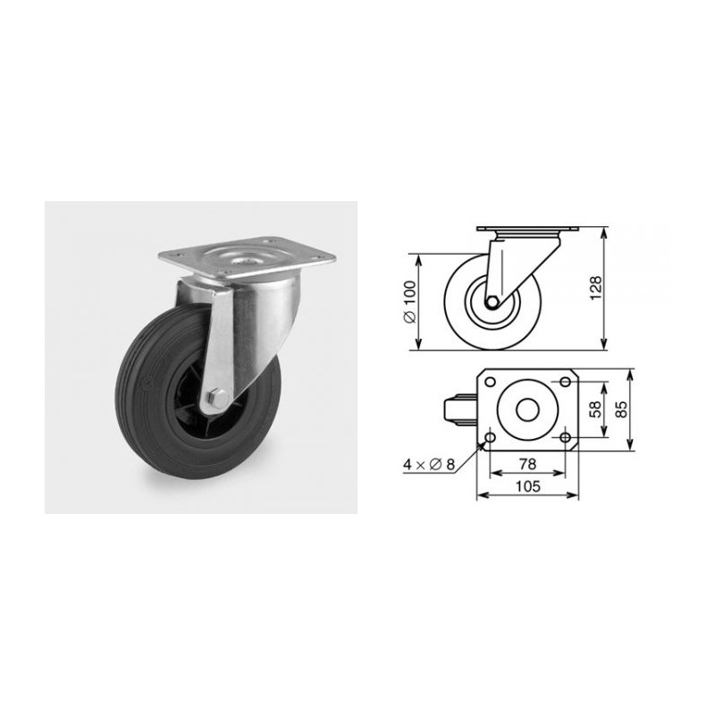 Roulette pivotante diamètre 100mm