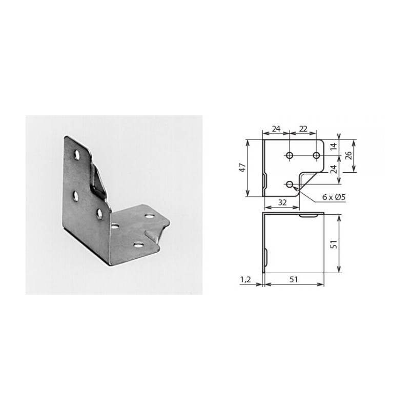 Renfort d'angle 50 x 50 x 47 mm 6 trous