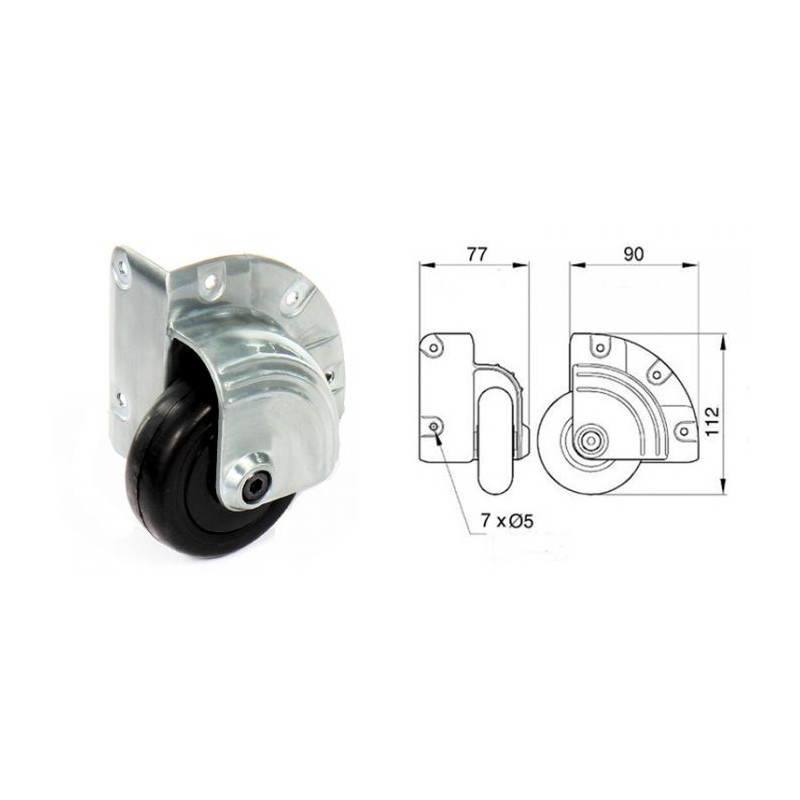 Roulette pour fixation d'angle externe diamètre 75mm Roulette pour fixation d'angle externe diamètre 75mm