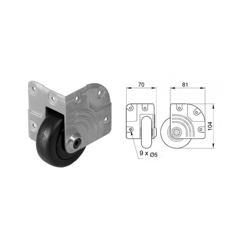 Roulette pour fixation d'angle interne diamètre 75mm Roulette pour fixation d'angle interne diamètre 75mm