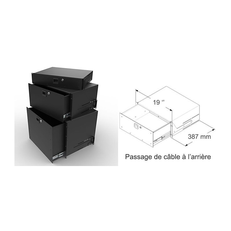 Tiroir 19 pouces 4U renforcé à clé Prof. 375mm Tiroir 19 pouces 4U renforcé à clé Prof. 375mm