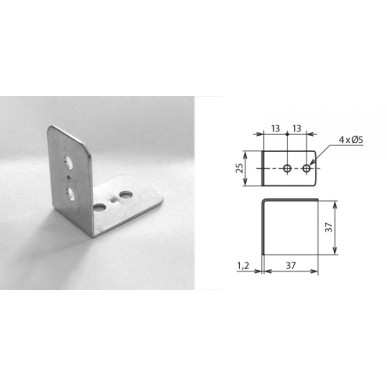 Renfort d'angle 37 x 37 x 25 mm 4 trous