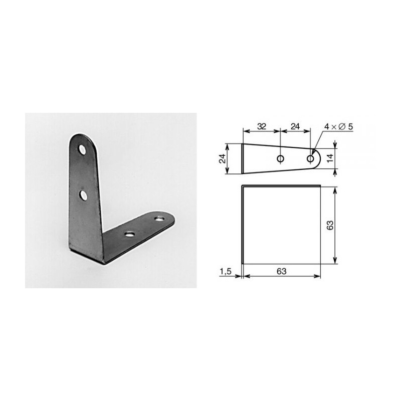 Renfort d'angle 63 x 63 x 24 mm 4 trous