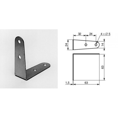 Renfort d'angle 63 x 63 x 24 mm 4 trous