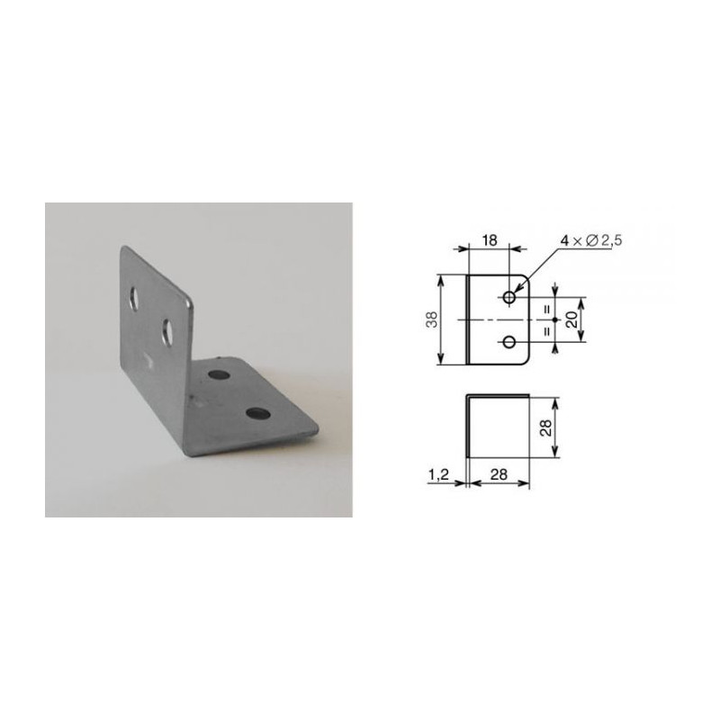 Renfort d'angle 28 x 28 x 40 mm aigu 4 trous