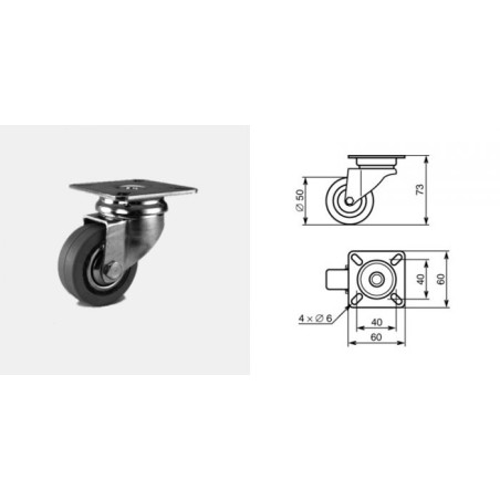 Roulette pivotante diamètre 50mm