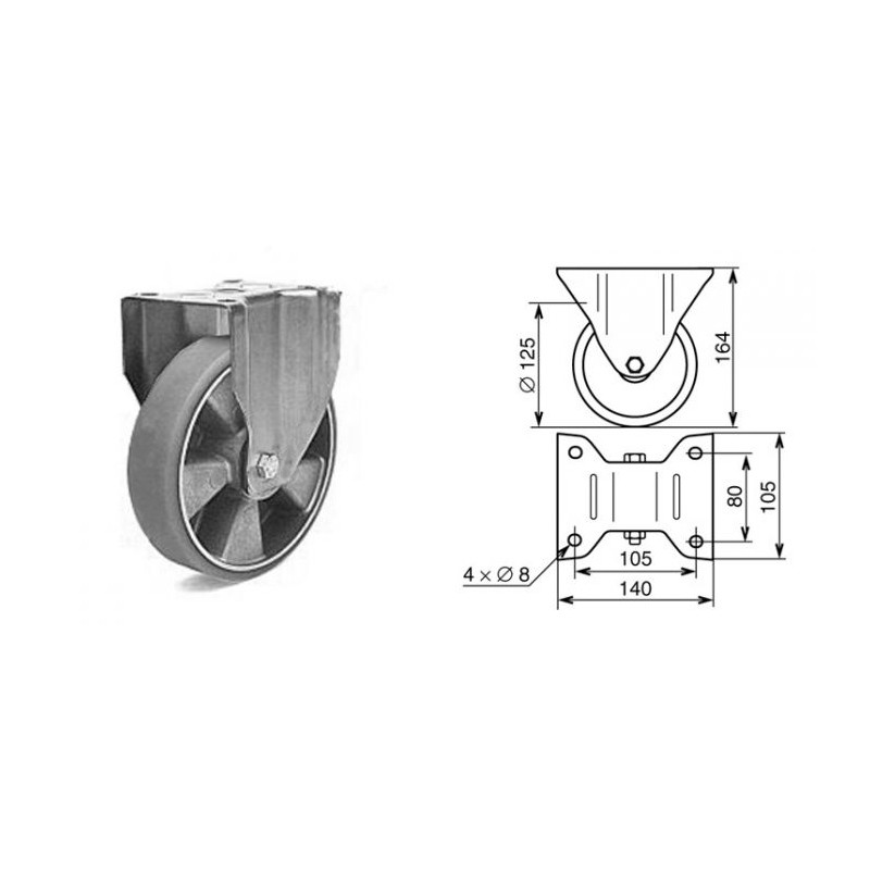 Roulette fixe diamètre 125mm Polyuréthane