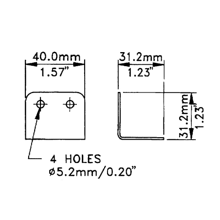 Renfort d'angle 31 x 31 x 40 mm 4 trous
