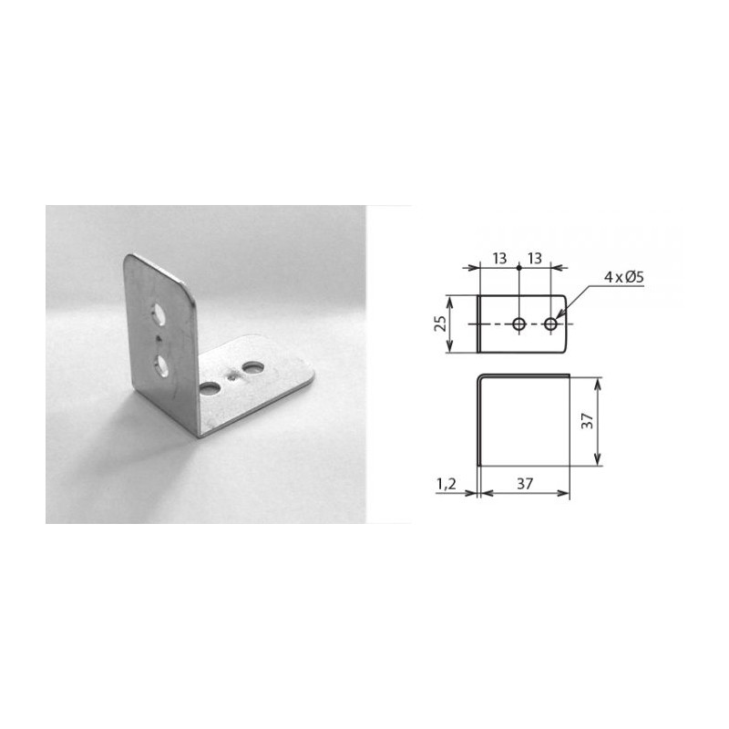 Renfort d'angle 37 x 37 x 25 mm 4 trous