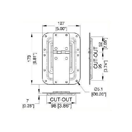 Arrêtoir de couvercle encastré avec passage de cornière noir