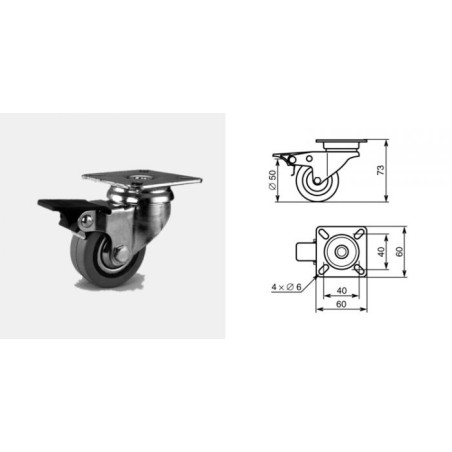 Roulette pivotante à frein diamètre 50mm