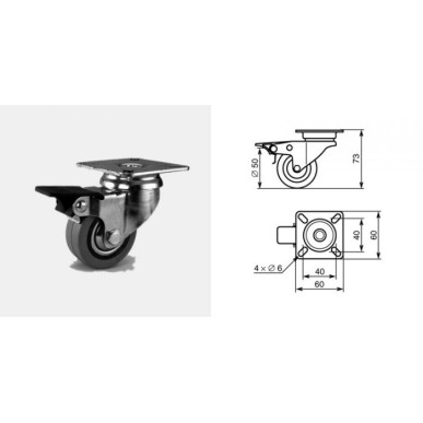 Roulette pivotante à frein diamètre 50mm