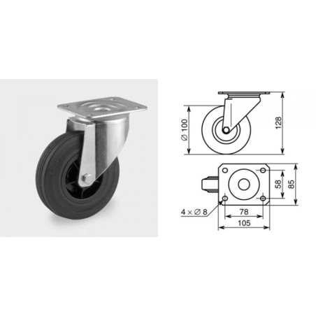 Roulette pivotante diamètre 100mm