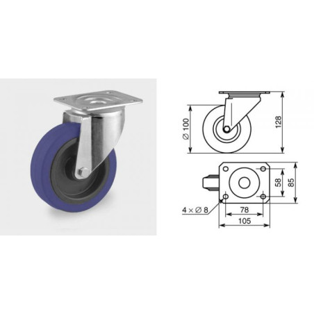 Roulette pivotante diamètre 100mm