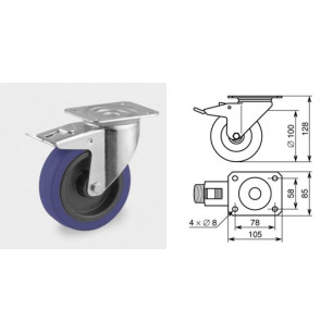 Roulette pivotante à frein diamètre 100mm