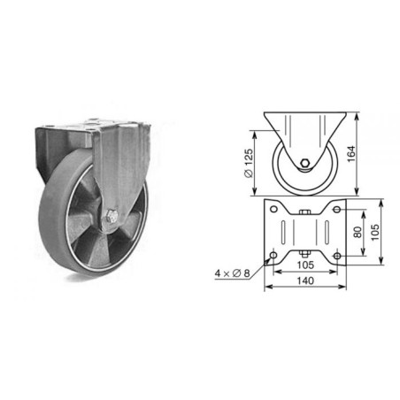 Roulette fixe diamètre 125mm Polyuréthane
