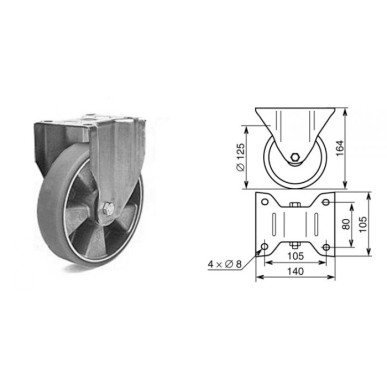 Roulette fixe diamètre 125mm Polyuréthane