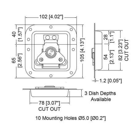 Fermeture papillon encastrée medium cuvette 13mm noire