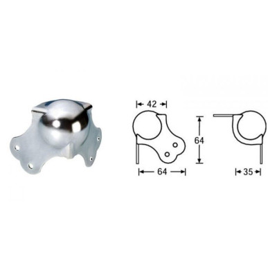 Coin à boule 65mm, 2 pattes