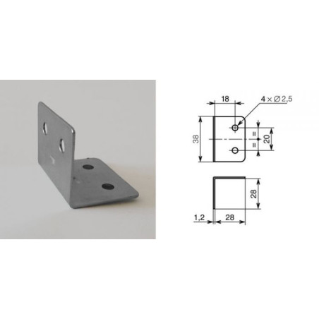Renfort d'angle 28 x 28 x 40 mm aigu 4 trous